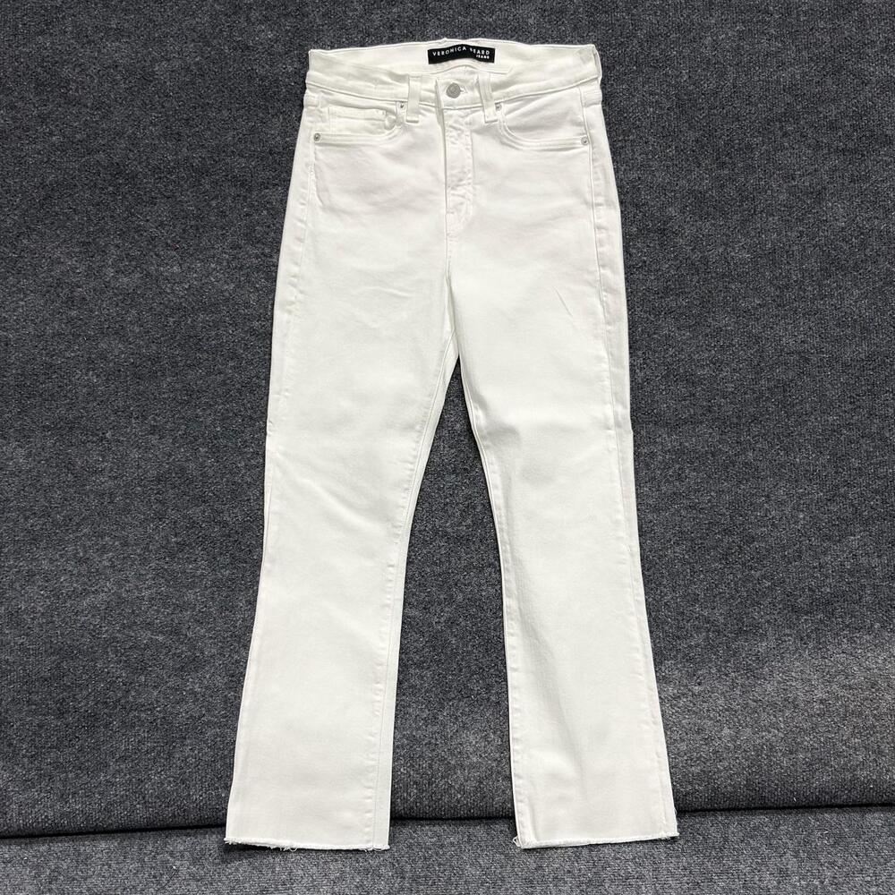 Veronica Beard Jeans Womens 28/6 White Carly Kick Flare High Rise Crop Raw Hem